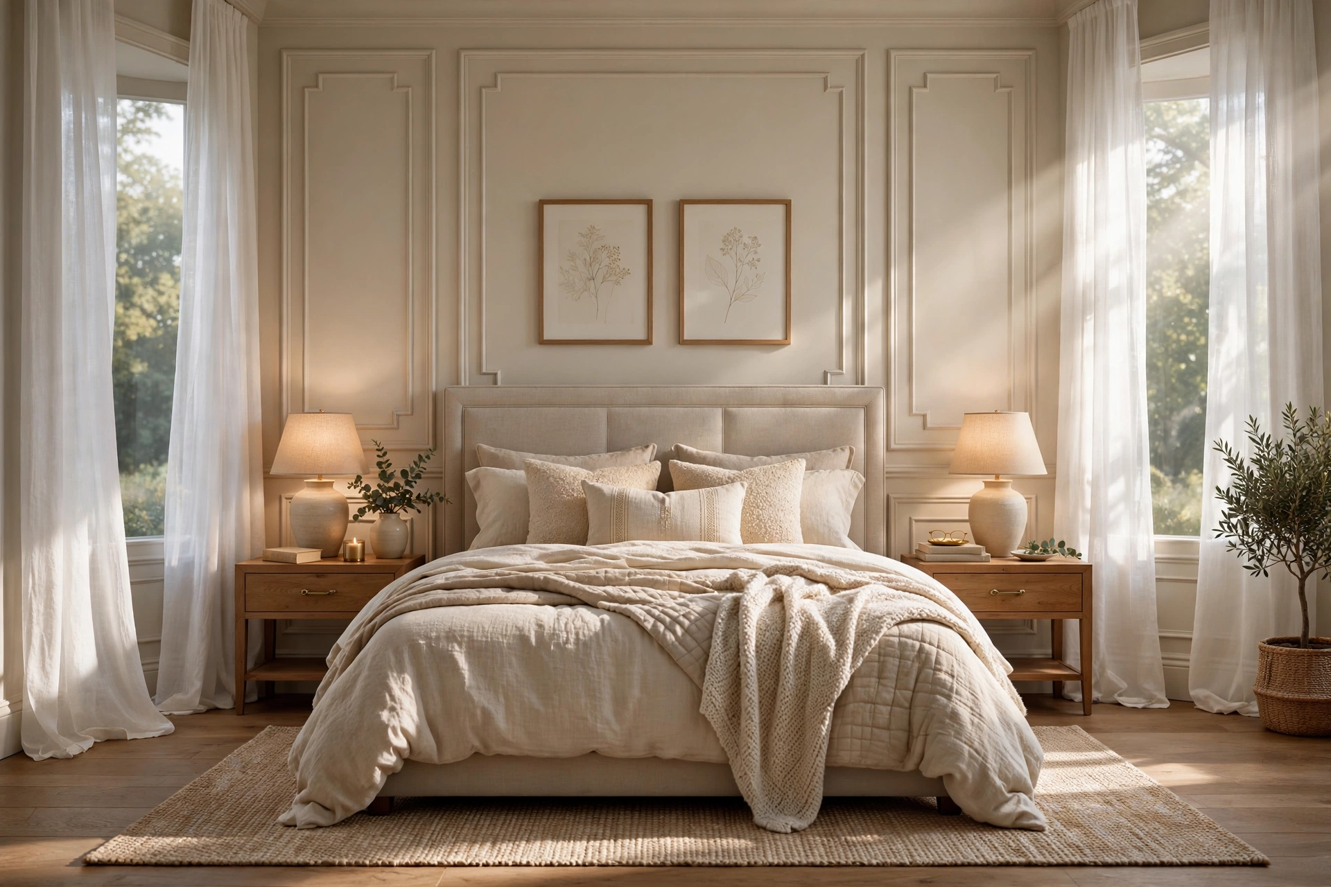 Interior design concept render of a cozy master bedroom